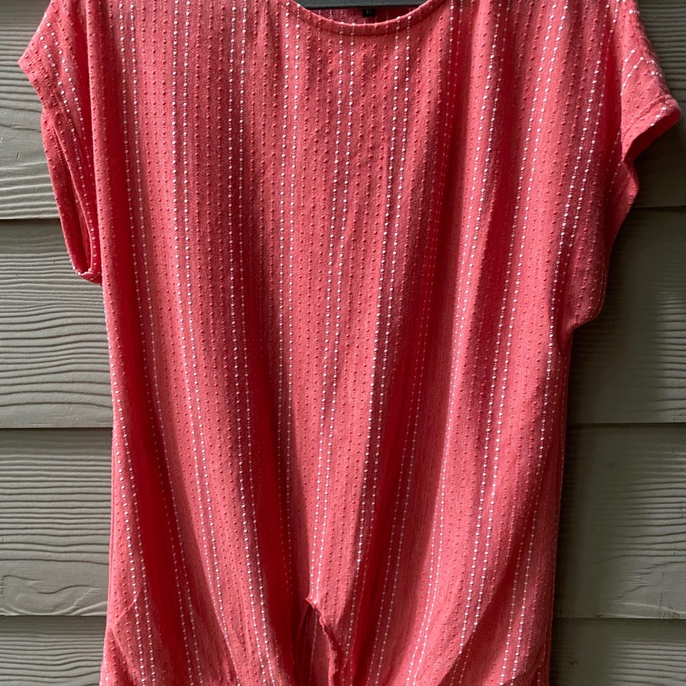 W5 Anthropologie Coral Stripe Tie Front Top